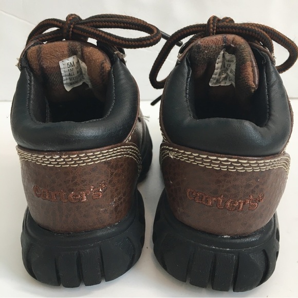 Carter's Baby Boy's Brown Faux Leather Chunky Platform Lace Up Ankle Boots - Picture 6 of 14
